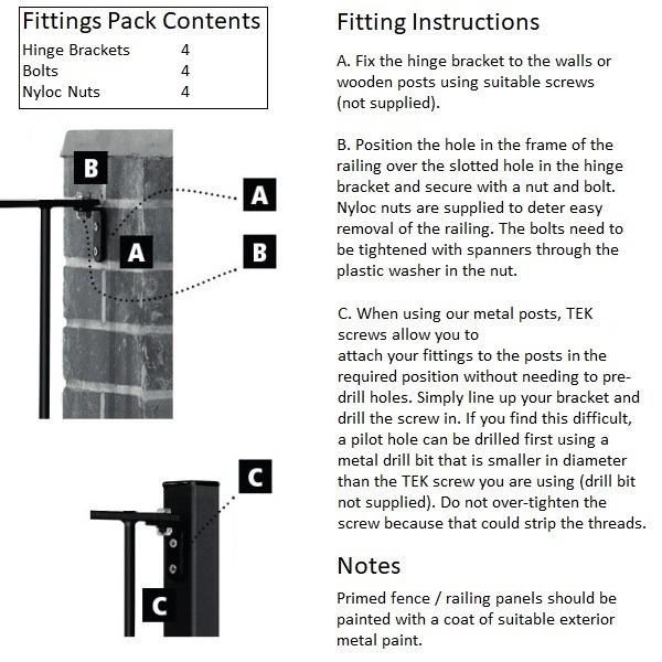 Fitting pack contents and instructions
