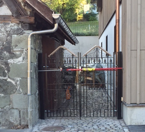 Double metal gates with decorative elements installed in Switzerland