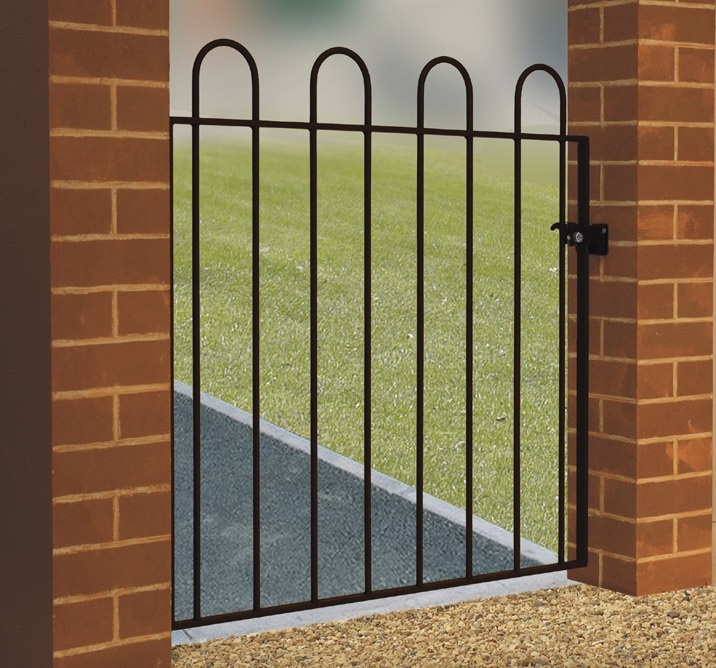 Hoop top metal gates for the garden are designed with safety of the user in mind