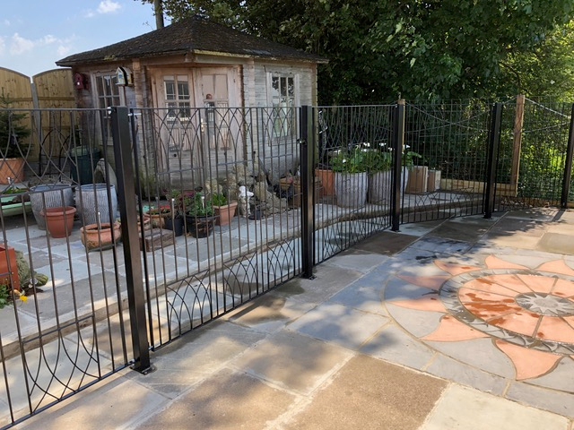 Abbey metal fence panels with bolt down posts