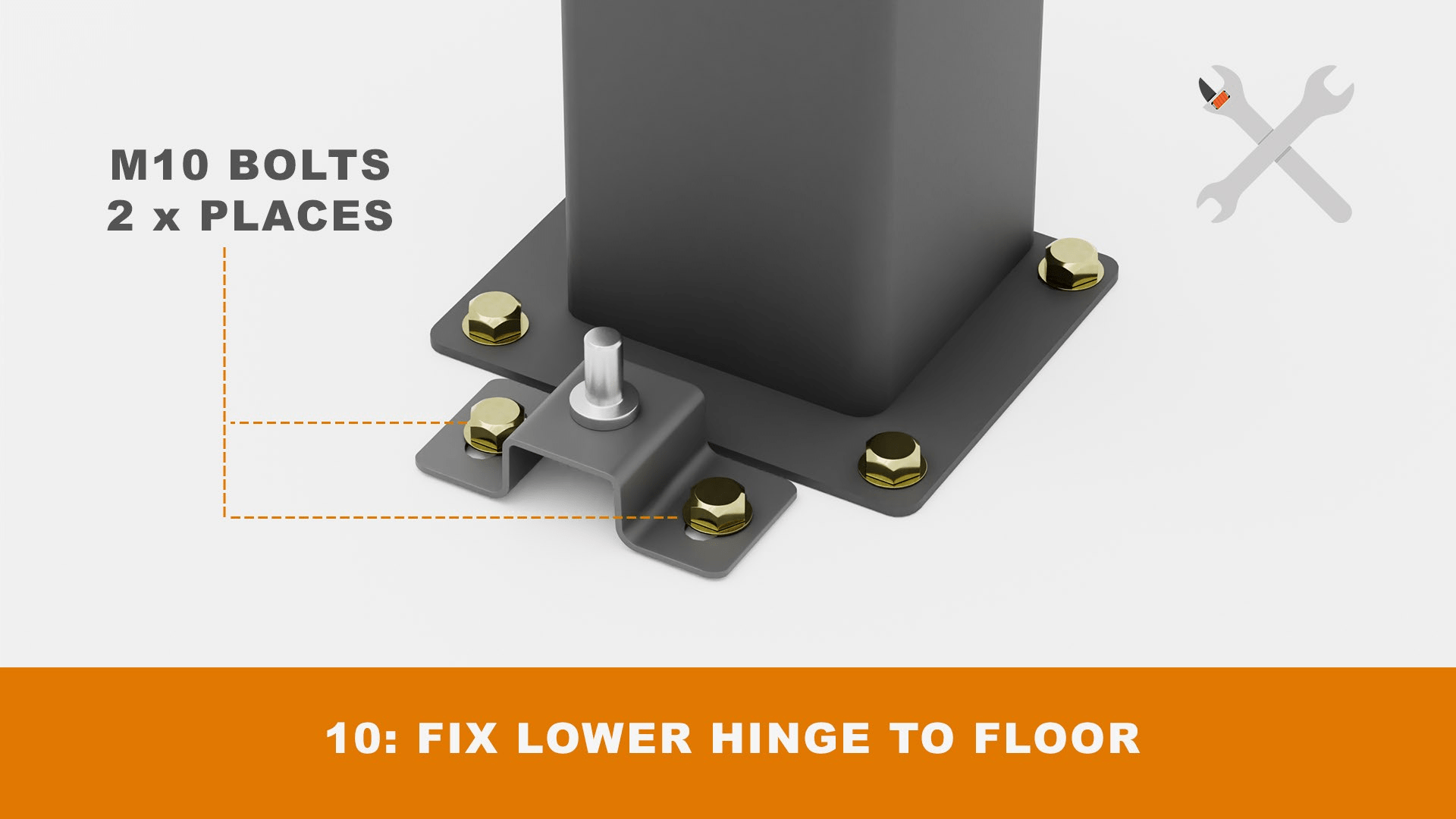 Fix lower hinge to floor