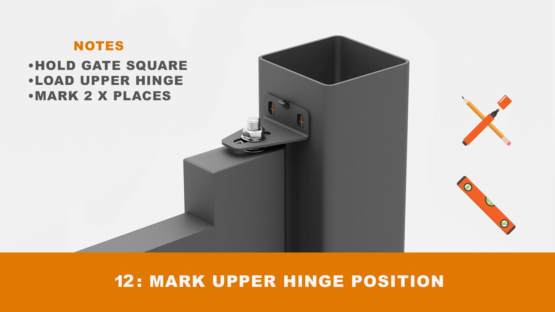 Mark upper hinge position on the post