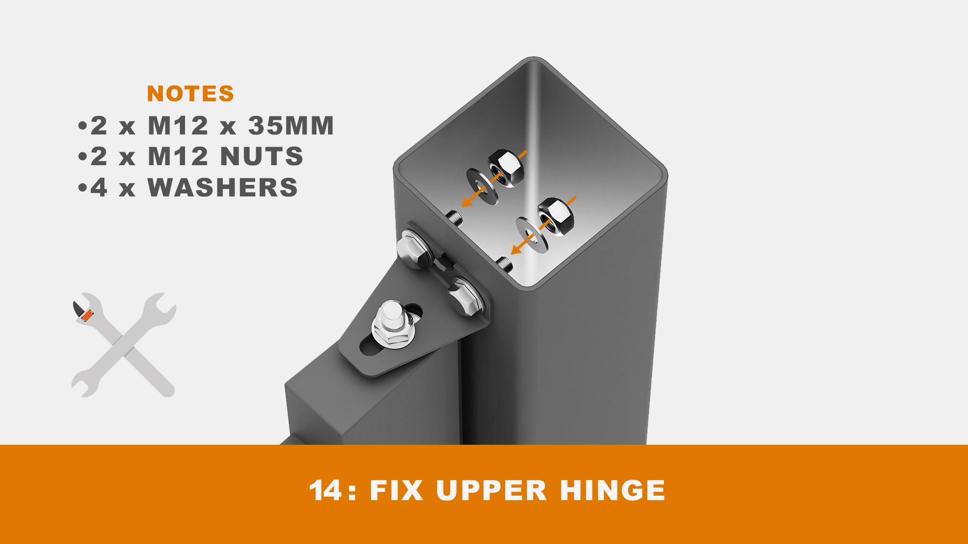 Fix the upper hinge onto the post
