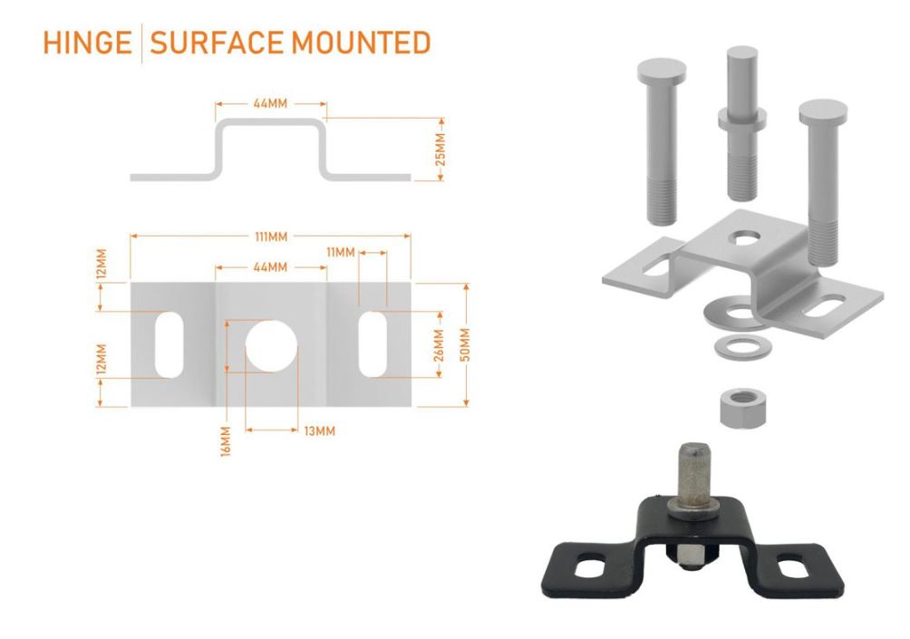 Floor mounted hinge design