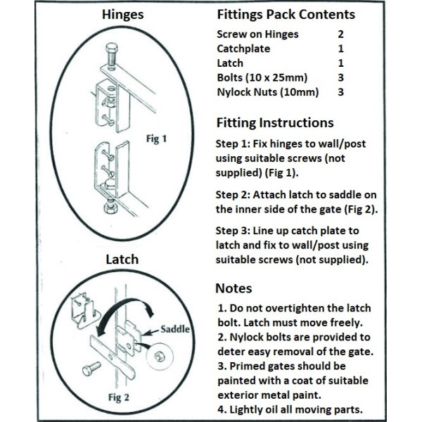 Classic low bow metal gate fixed hinge and latch design