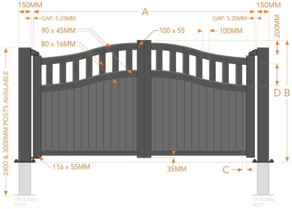 Hampshire arched aluminium driveway gates drawing & specification