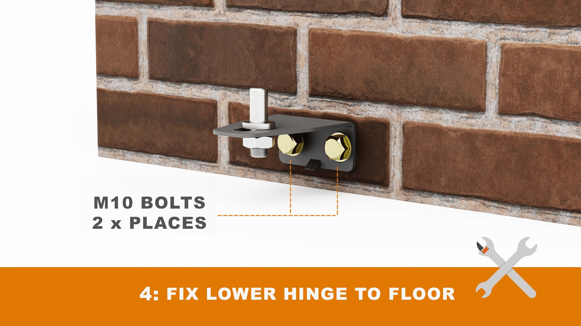 Fix lower hinge to brickwork diagram