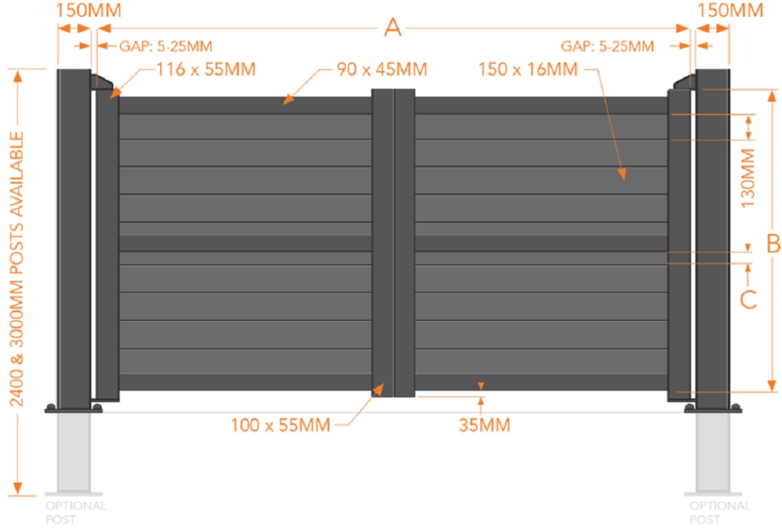 Kensington aluminium driveway gates drawing & specification