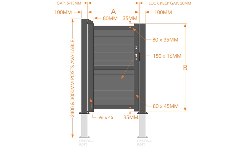 Kensington aluminium pedestrian gate drawing & Specification