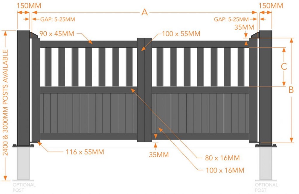 Oxfordshire aluminium gate drawing & Specification