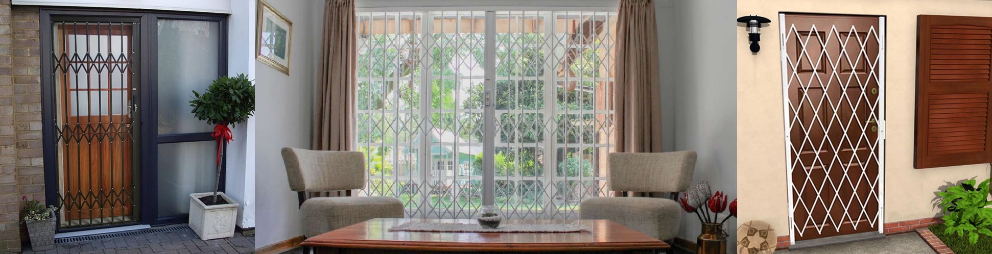 Retractable security gate providing security to the front door of a residential home