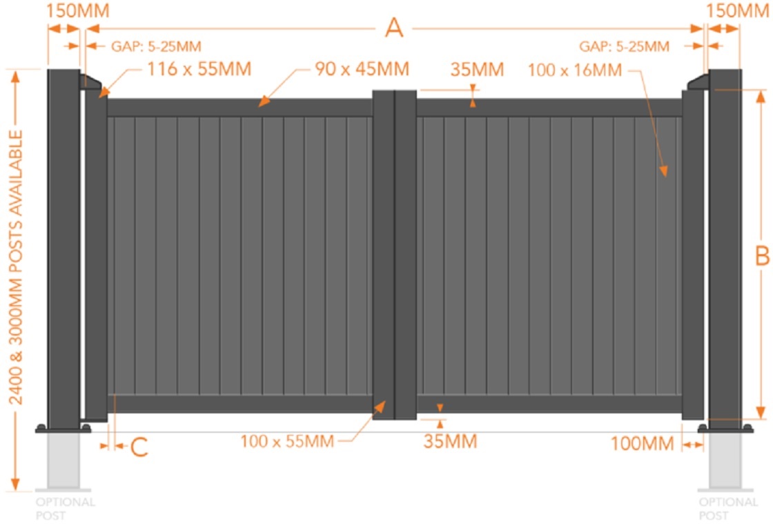 Surrey aluminium pedestrian gate drawing & Specification