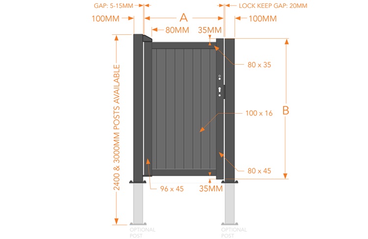 Surrey aluminium pedestrian gate drawing & Specification