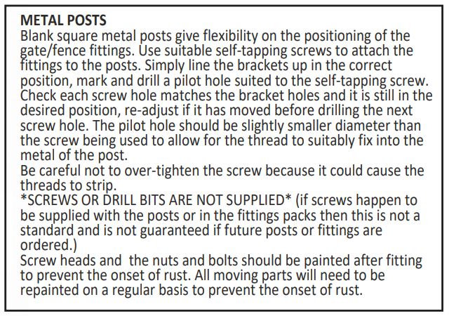 Metal post fixing information